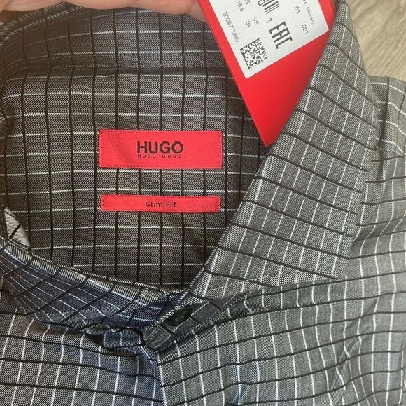 Hugo C-Jason Slim-Fit Grid Check Sport Shirt-BLACK-EU 39/US 15.5 - Picture 3 of 4